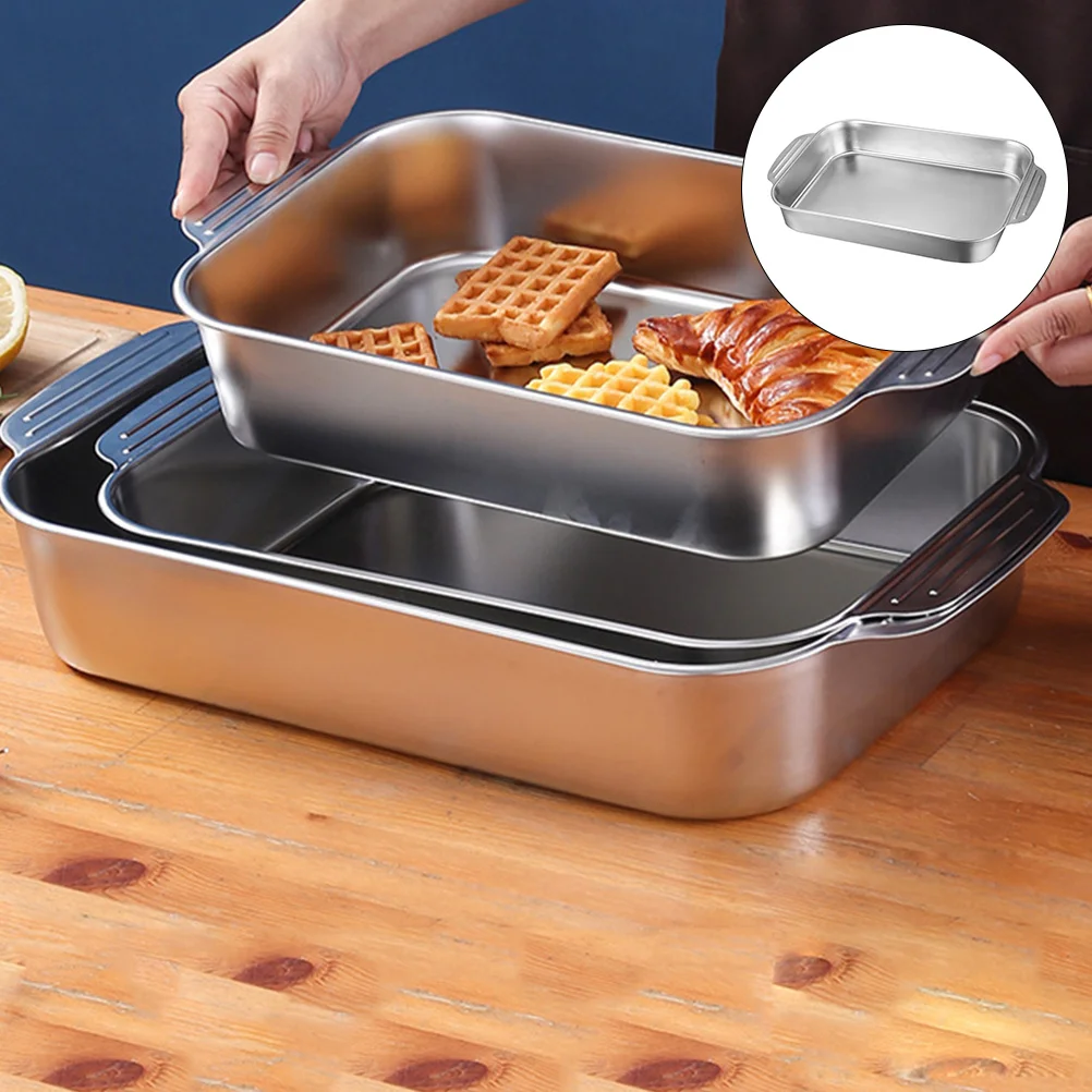 طبق السمك المشوي آذان مزدوجة مستطيلة الفولاذ المقاوم للصدأ عموم مكافحة السمط مقابض طبق الطبخ المنزلي المطبخ خبز عموم #2