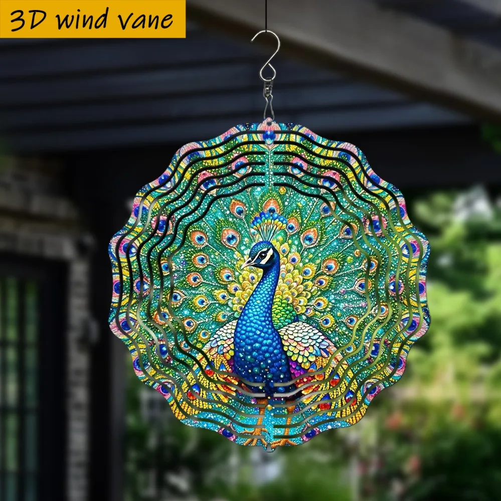 Peacock 3D Pinwheel 25.5cm, 360° Rotating Wind Spinner for Garden, Festive Ornament for Christmas Halloween