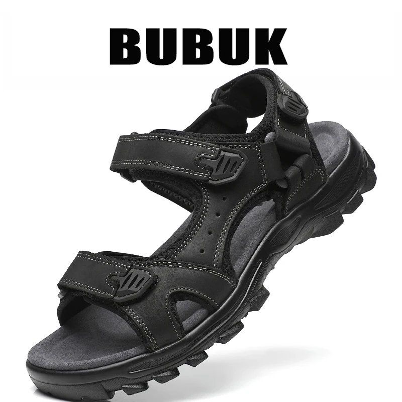 Bubuk Herren Outdoor-Freizeitsandalen aus hochwertigem Rindsleder, modisches und vielseitiges offenes Design, für alle Jahreszeiten anpassbar, bequeme flache Strandschuhe, Herren-Wasserschuhe. – Detail 7