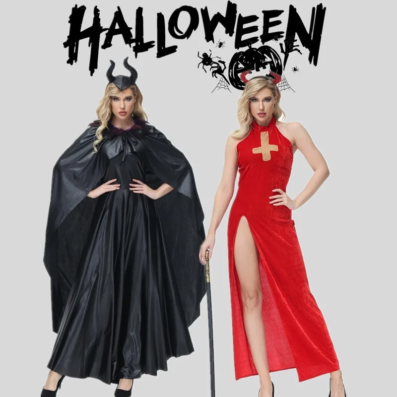 

Sexy Red Devil Costume Horned Performance Outfit Black Witch Sleep Curse Halloween Role-playing Women's Fashion Stage Costume