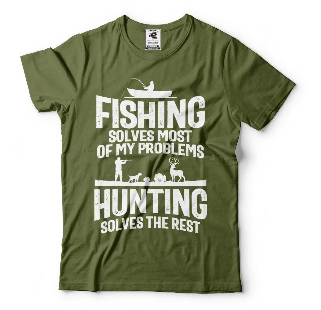 Fishing T Shirt Hunting Solves The Rest Funny Mens Fisherman Dad Husband Grandpa Fathers