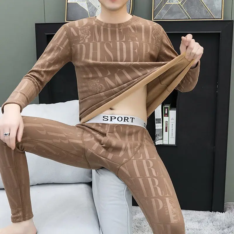 고급형 2025 신상 남성용 겨울 벨벳 두꺼운 내복 방한 수트 수면복 파자마 세트