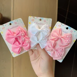 2Pcs/lot Baby Solid Hair Bows Hair Clips Ribbon bow Hairpin for Girl Cheer Bowknot Barrettes Children Headwear Hair Accessories