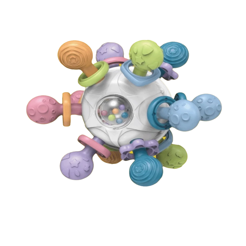 Soft Silicone Multi Sensory Ball Toy Click Sound Chewable Infant Sensory Montessori Toy Round Ball Hand Grab Ball