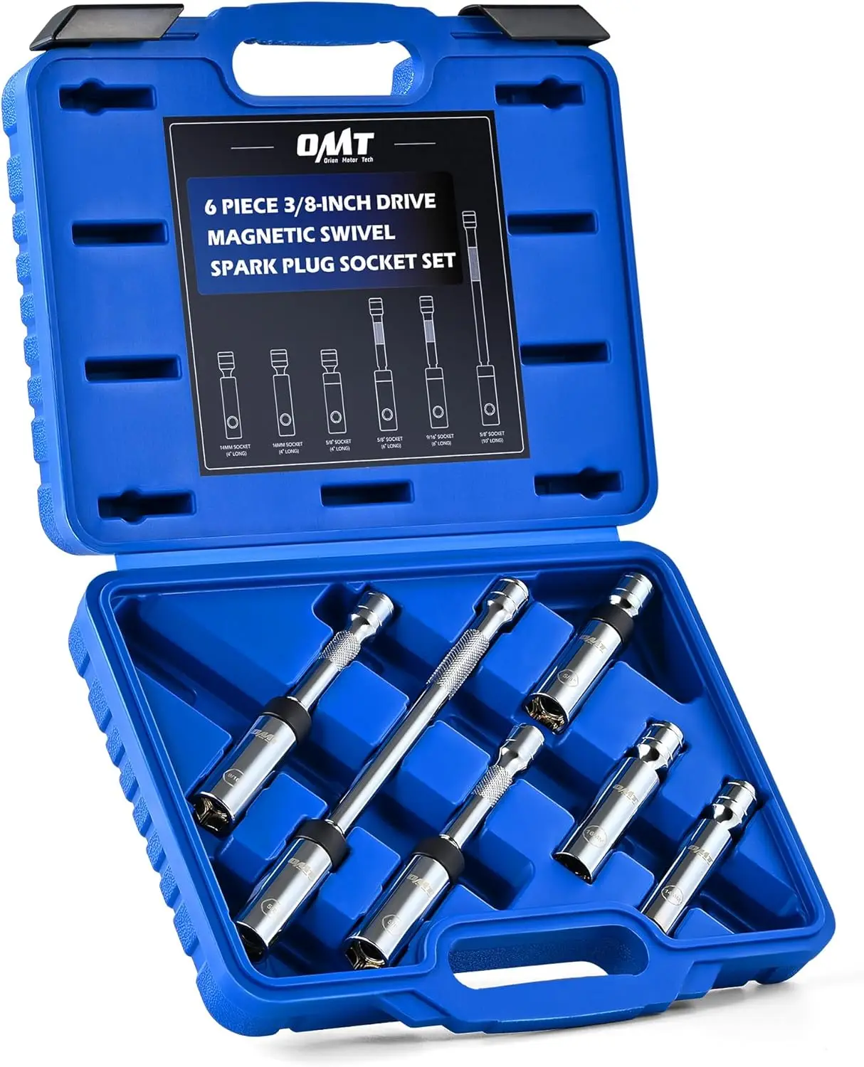 

6pc 3/8" Drive Magnetic Swivel Spark Plug Socket Set, Thin Wall Sockets with 9/16" 5/8" 14mm 16mm Sizes, Cr-V Steel Magnetic Set