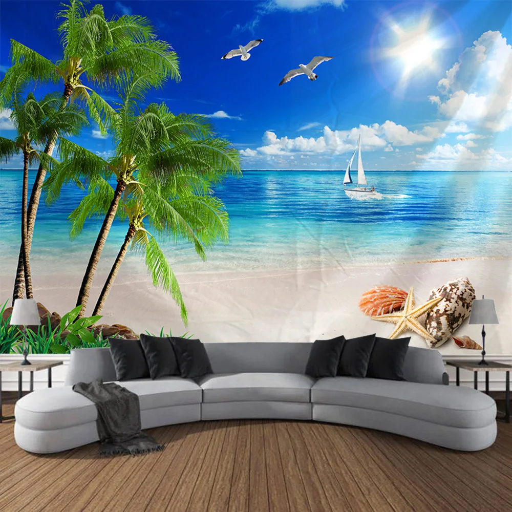 Beautiful ocean landscape tapestry wall hanging home wall polyester fabric tapestry wave themed room aesthetic art decoration