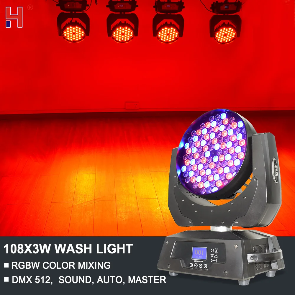 

Disco Stage Wall Wash Light 108X3W Professional DJ Projector Lyre Moving Head RGBW LED Beam Effect For Wedding Show Nightclub