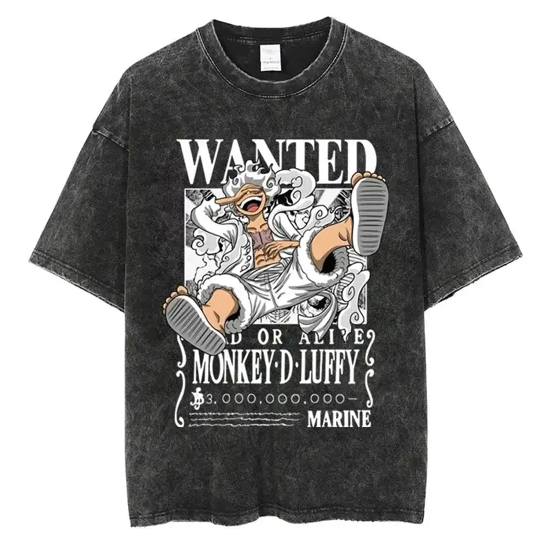 One Piece 2026 Neues heißes T-Shirt mit Monkey D. Luffy Wanted-Grafik, Sommer-T-Shirt für Herren, lässig, lockere Baumwolle