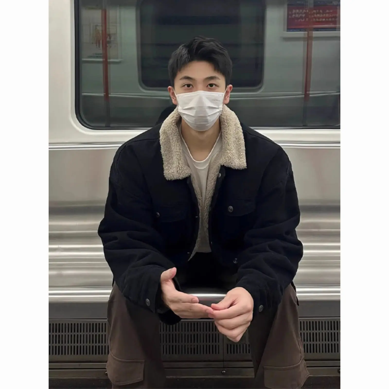 American high street cotton coat men's versatile autumn and winter velvet thickened lamb velvet denim cotton jacket to keep warm