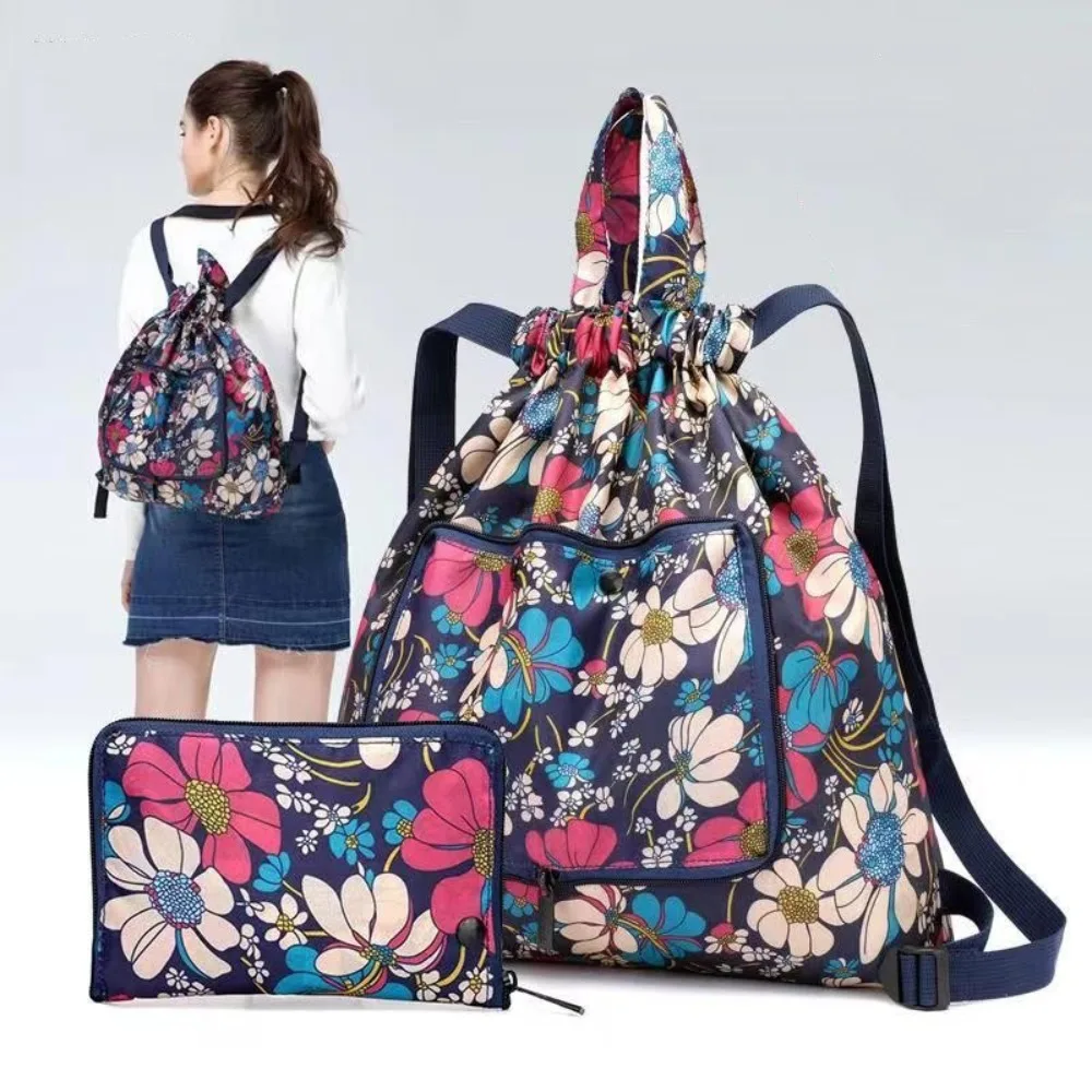 

Casual Lightweight Drawstring Bag Multifunctional Flower Shopping Bag Animal Nylon Folded Backpack Trips