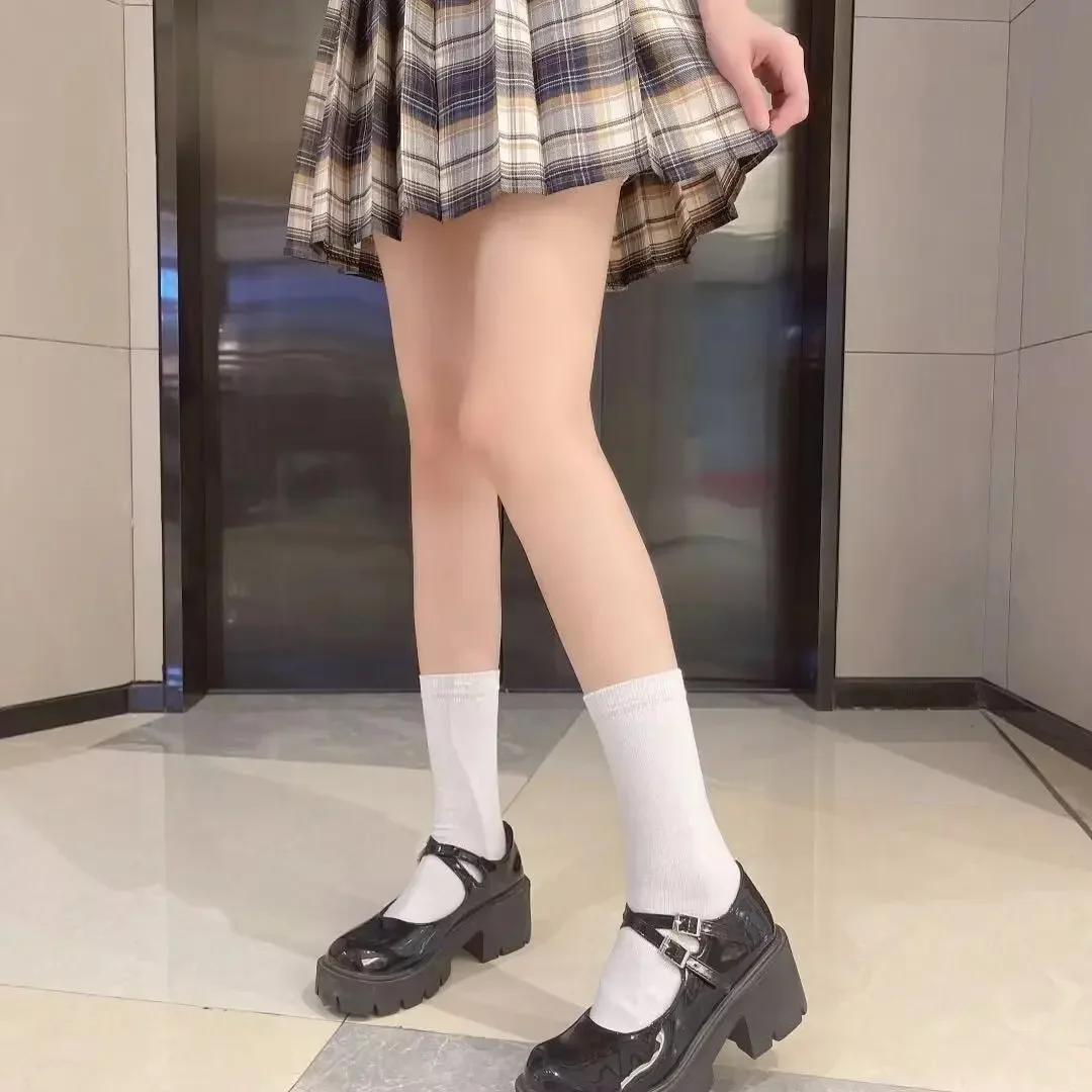 JK Damen Schwarz-Weiße Kniehohe Lolita-Socken, Niedliche Overknee-Socken für Mädchen, Tägliche Dünne Weiche Atmungsaktive Einfarbige Strümpfe – Detail 14