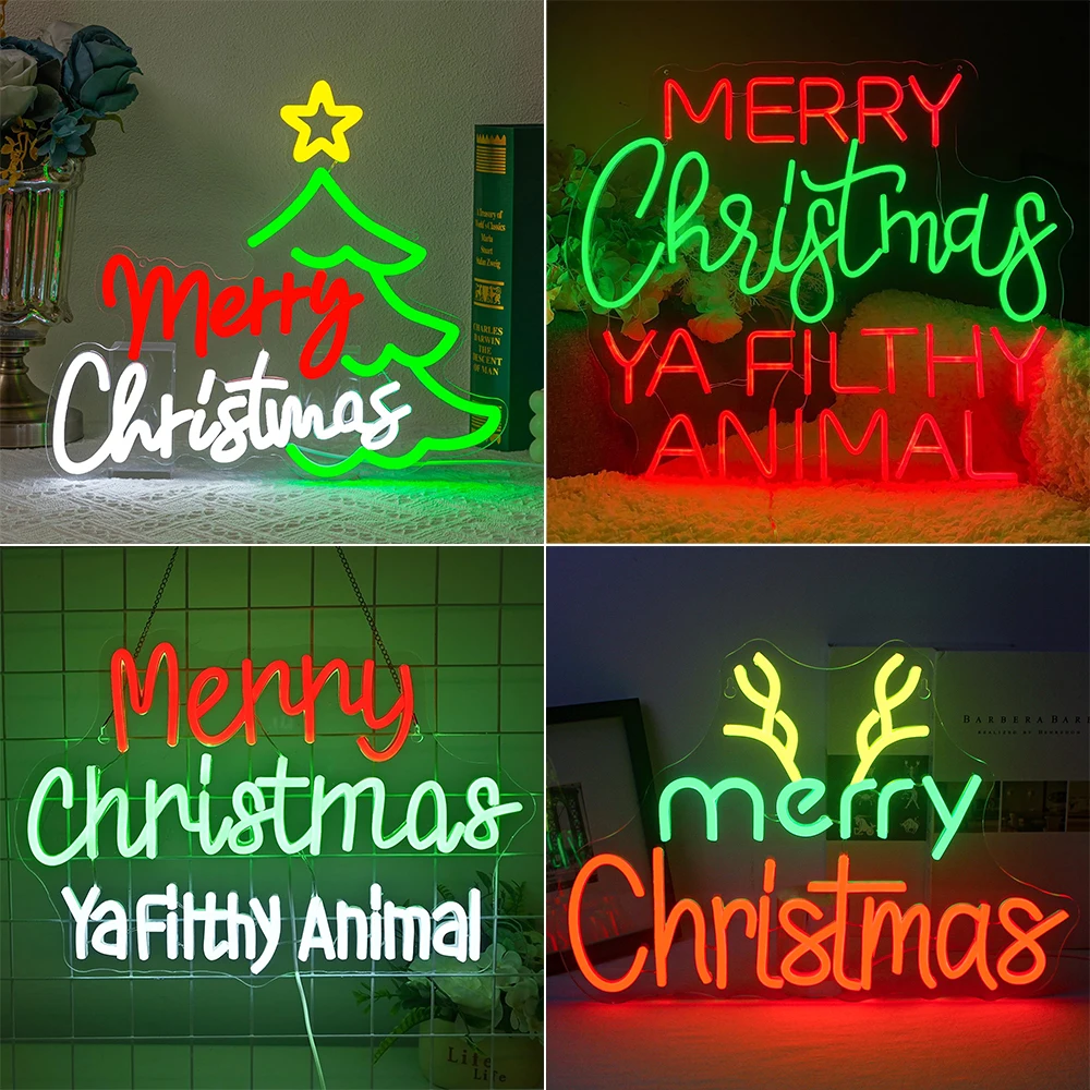 

Merry Christmas Neon Sign Room Decoration Antlers Neon Sign For Wall Decor Led Light Up Sign With Dimmer for Home Party Shop