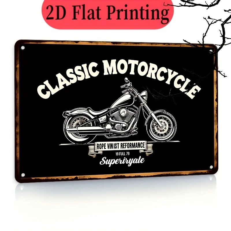 Motorcycle Metal Wall Decor -   Heavy-Duty Iron Retro Garage Sign with Classic Motorcycle Design, Chrome Accent & Chopper Style