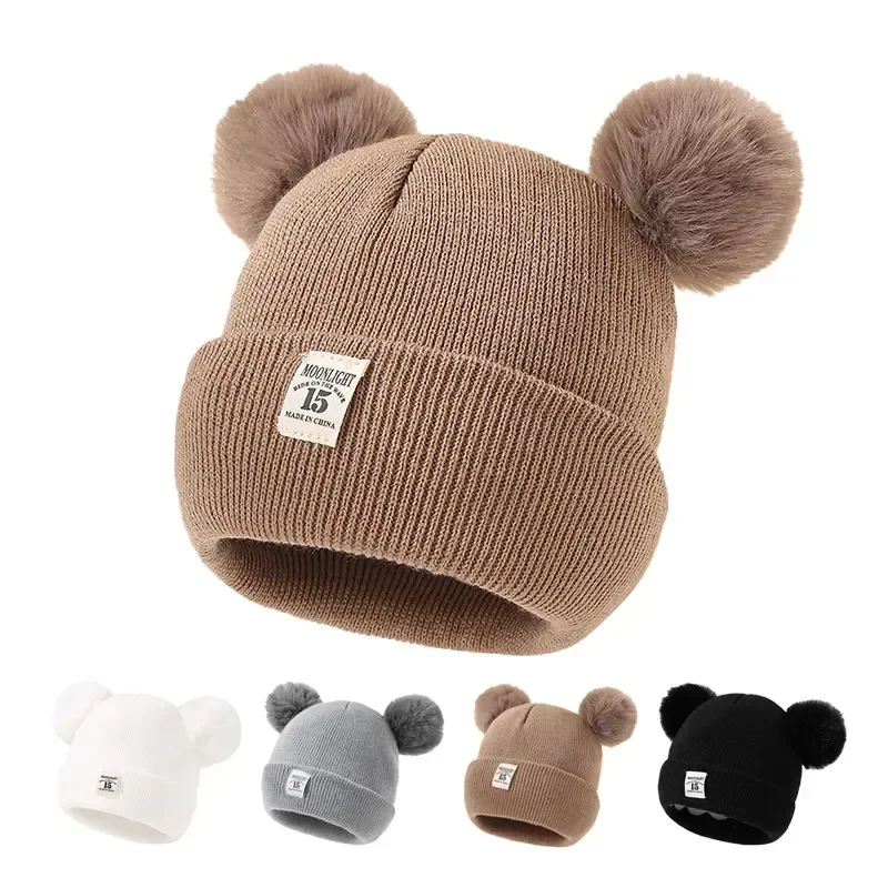 

Autumn Winter Baby Warm Knitted Hats With Pom Kids Knit Beanie Hat Solid Color Children Hat For Boys Girls Accessories