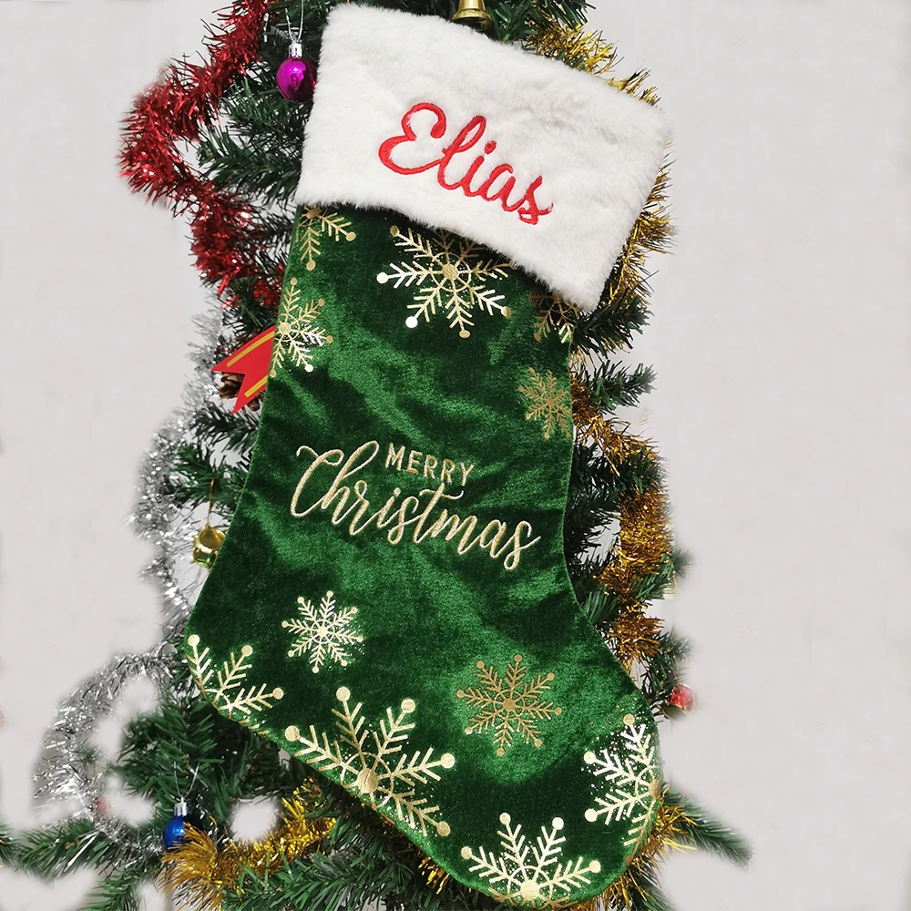 

New Arrival Merry Christmas Embroidered Name Christmas Tree Stockings Personalized Name Kids New Year Christmas Candy Gift Socks