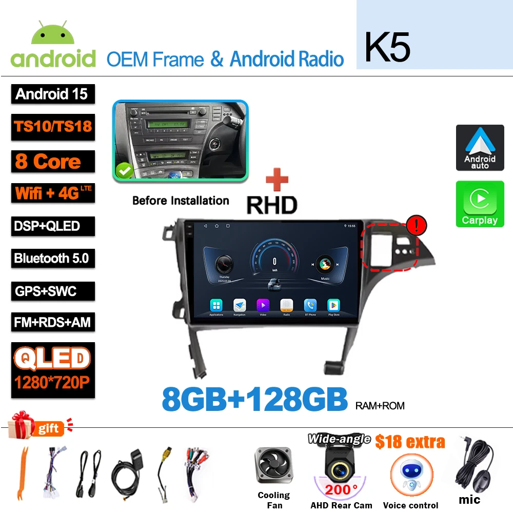 Android 16 autoradio, videomedia-speler, Carplay, GPS-navigatie voor Toyota Prius XW30 2009-2015