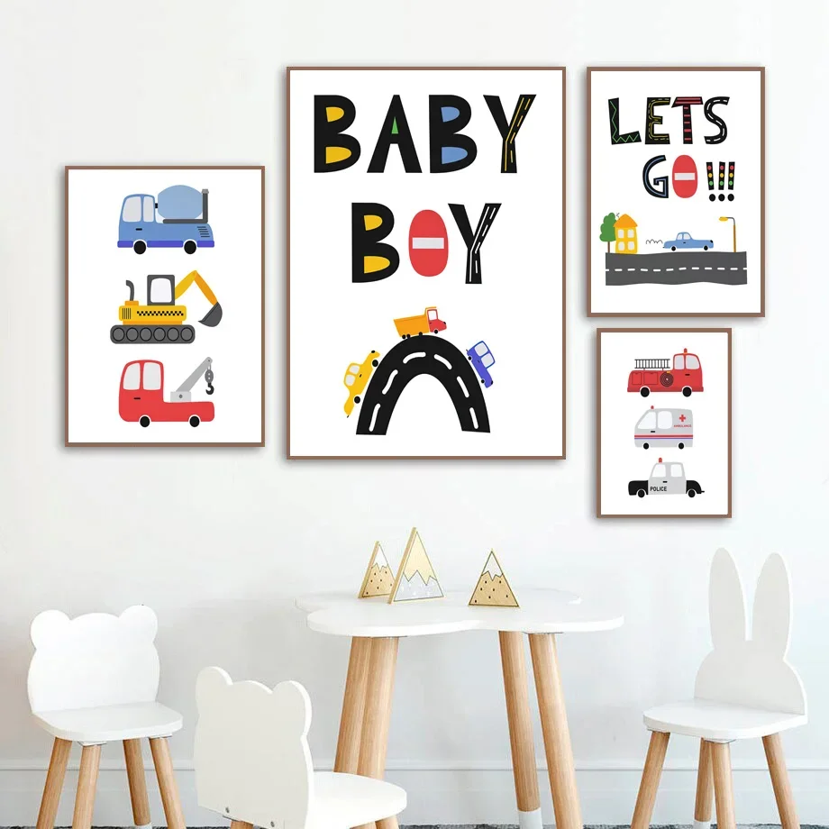 Numbers Alphabet Car Ambulance Fire Truck City Track Wall Art Canvas Painting Posters And Prints Wall Pictures Boys Room Decor