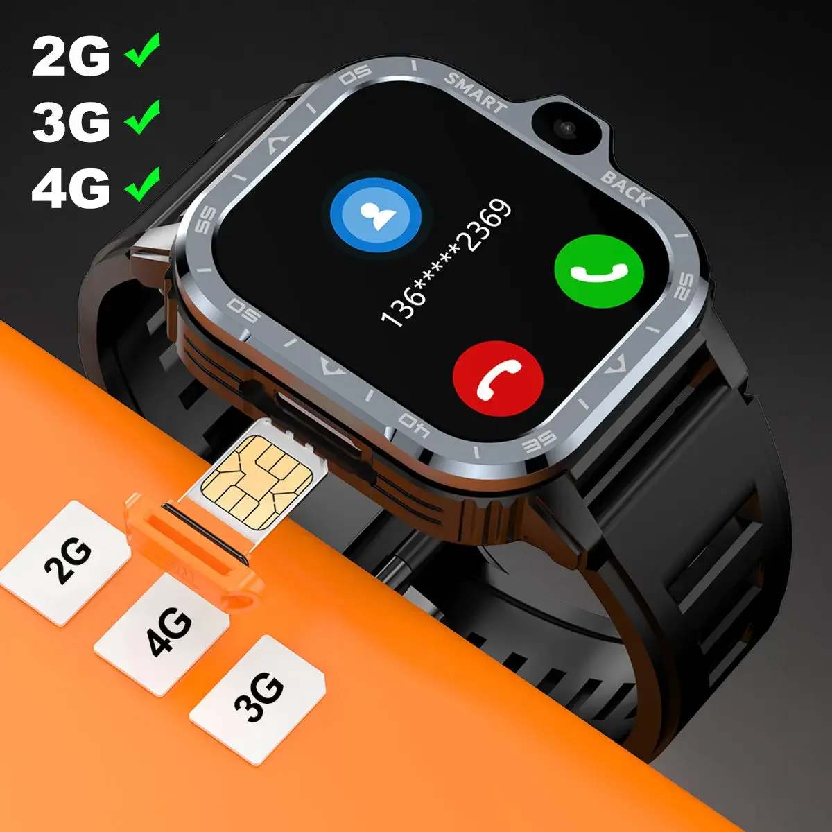 4G Newest Top Quality 2g+16g Mobile Phone Smart Watch Android Touch Screen Smart Watch With Heart Rate Monitoring PGD