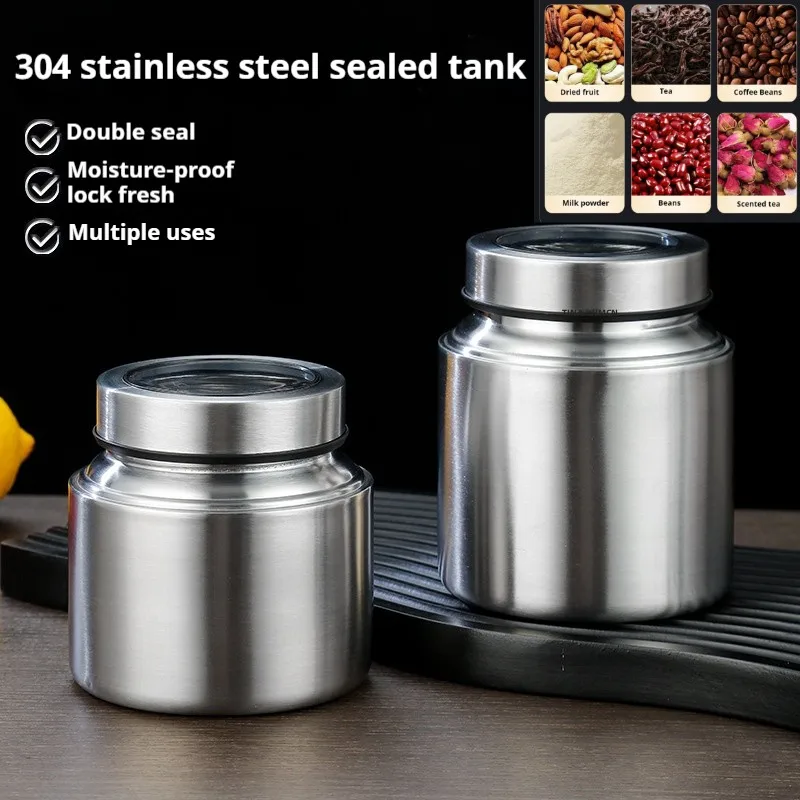 Tanque de armazenamento de recipientes de café selados de aço inoxidável 304, tanque selado para grãos e nozes, recipiente de armazenamento de cozinha doméstica