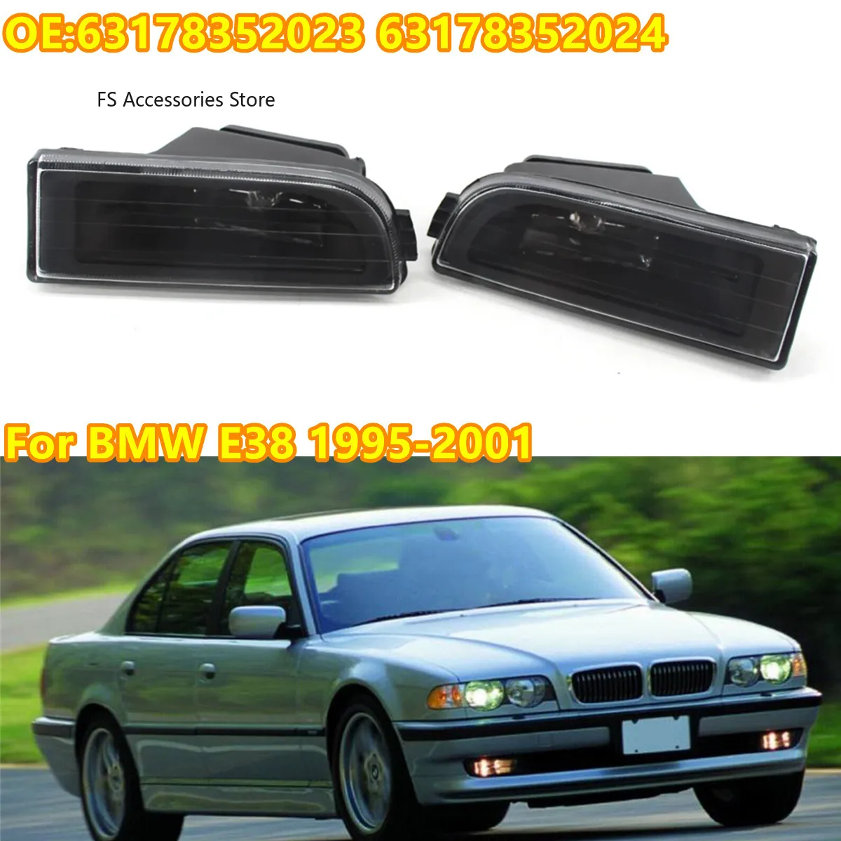 

Pair Front Bumper Fog Light Fog Lamp For BMW E38 7-Series 740I 750Il 1995 1996 1997 1998 1999 2000 2001 63178352024