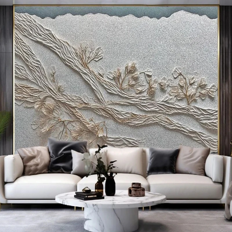 Custom 3D Wall Mural Gold Embossed 3D Plum Blossom Photo Wallpaper Living Room TV Bedroom Sofa Background Wall Home Decor Fresco