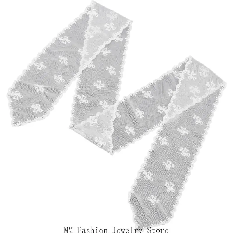 

Seethrough Lace Scarf with Embroidered Pattern Designs Long Lace Neckwrap For Stylish Women's Daily And Evening Wear