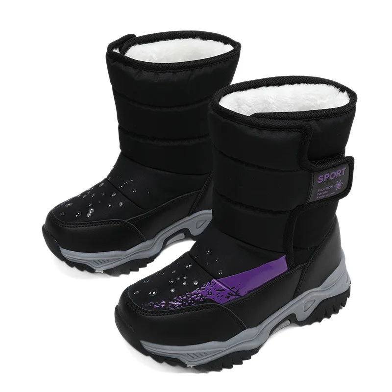 Children's Snow Boots Winter New Velvet Thermal Cotton Shoes Medium and Older Children's Outdoor Sports Girls Boots