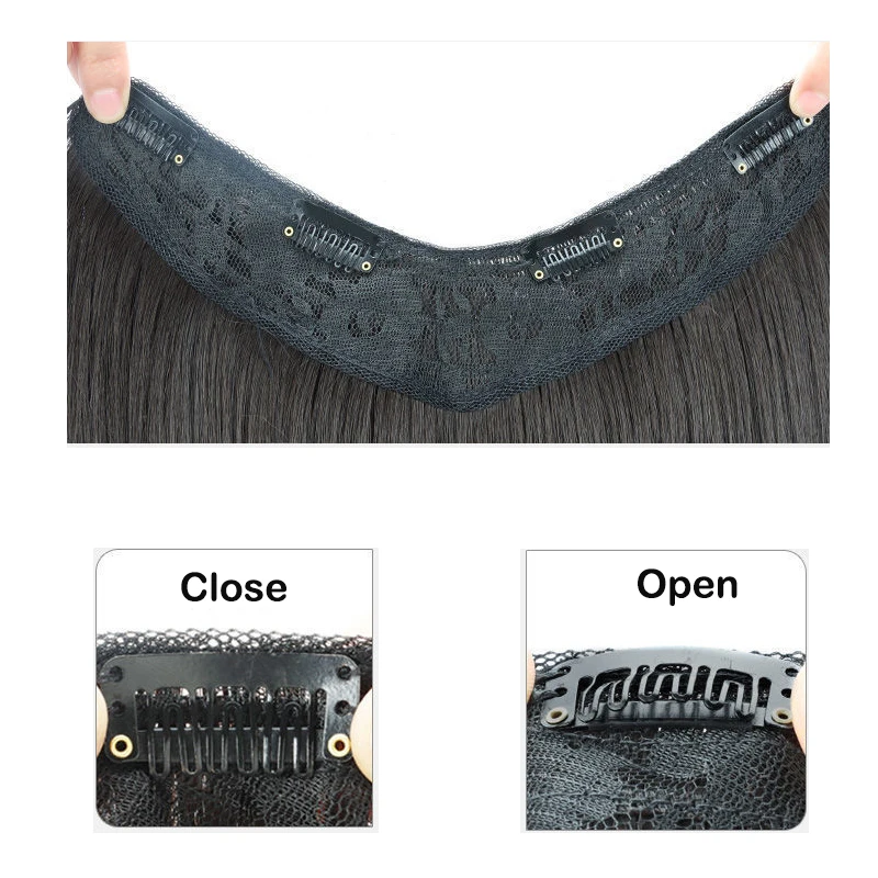 Syntheic Long Straight Hair Extension 4 Clips Invisible V-shaped Black Natural Fake Hairpiece For Women