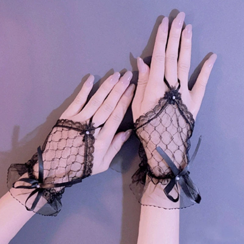 

Short Lace Gloves Bridal Wedding Wrist Lace Gloves Vintage Sunscreen Floral Gloves for Women Girls Party Costume Decors