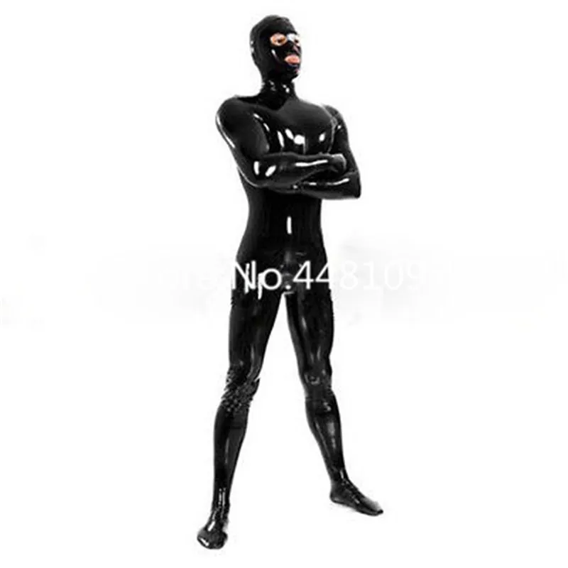 

Latex Rubber Bodysuits with Hoods Mask and Gloves Socks Latex Rubber Full Bodysuits Back Zip Sexy Costume Zentai