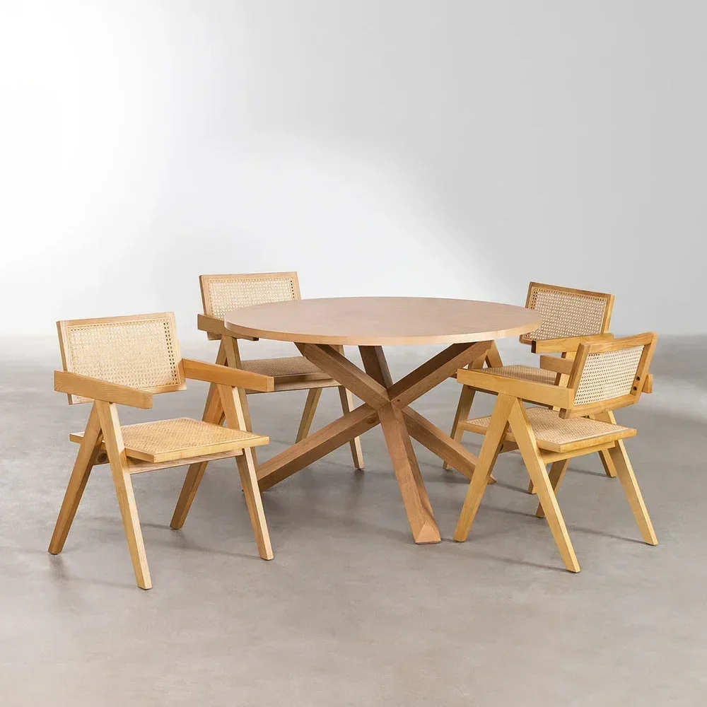 

Restaurant tables and chairs for restaurant Round Dining Table Family Wood Dining Table 6 chairs