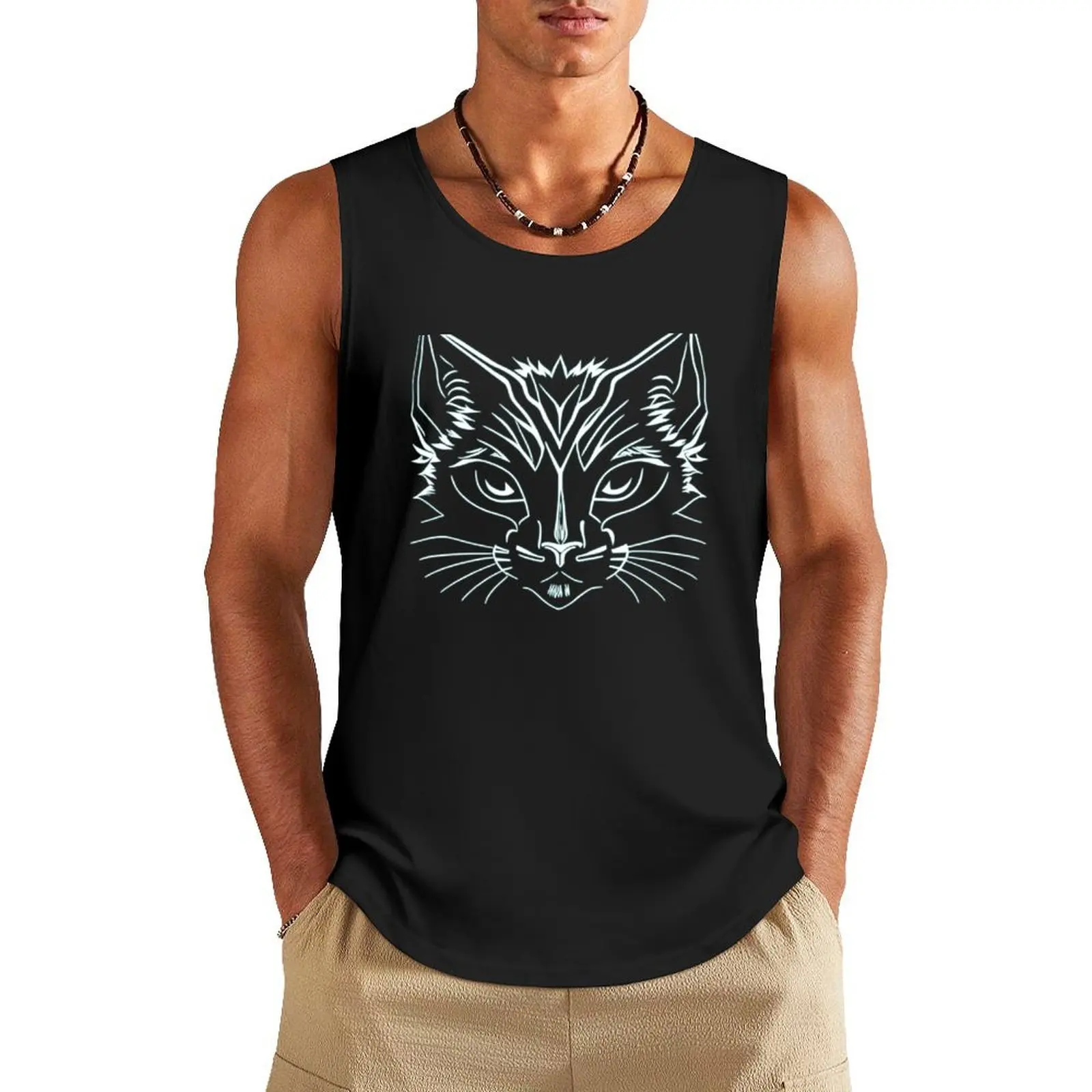 

Feline face Tank Top sleeveless gym shirts male fitness basketball muscular man