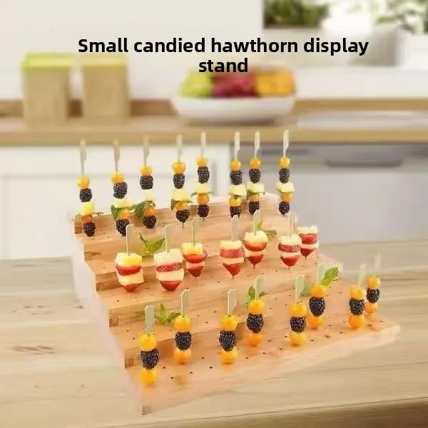 

Wooden Multi-layer Display Stand Par Food Storage Organizer Small Cube Sugar Coated Fruit Skewers Arrangement Tool