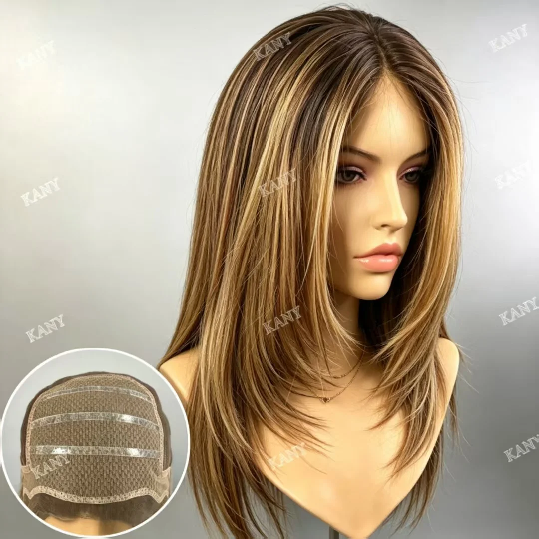 Glueless Balayage Ombre Dark Root Balayage Highlight Brown Blonde Layered Cut Lace Front Wig
