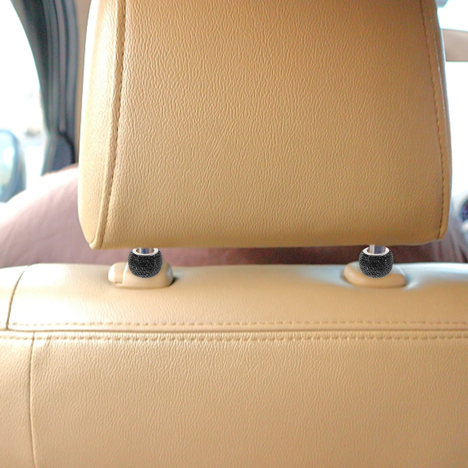 

2Pcs Car Headrest Rhinestone Decor Simple Structure Easy Install Car Seat Collars Bling Interior Accessories