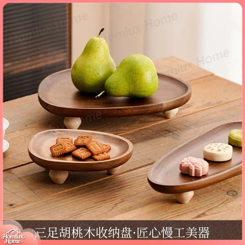 Acacia Wood Serving Tray Chinese Style High Foot Tray Irregular Fruit Tray Dim Sum