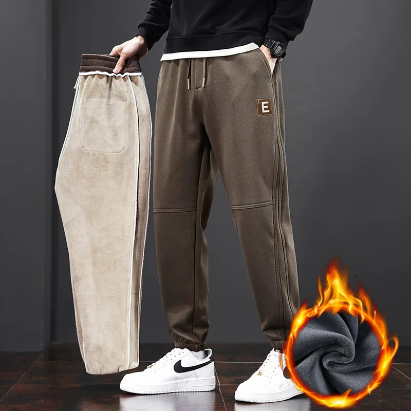 Autumn and Winter Velvet and Thickening Loose Bound Feet Streetwear Joggers Cargo Pants Knitting Sports Underwear Keep Warm