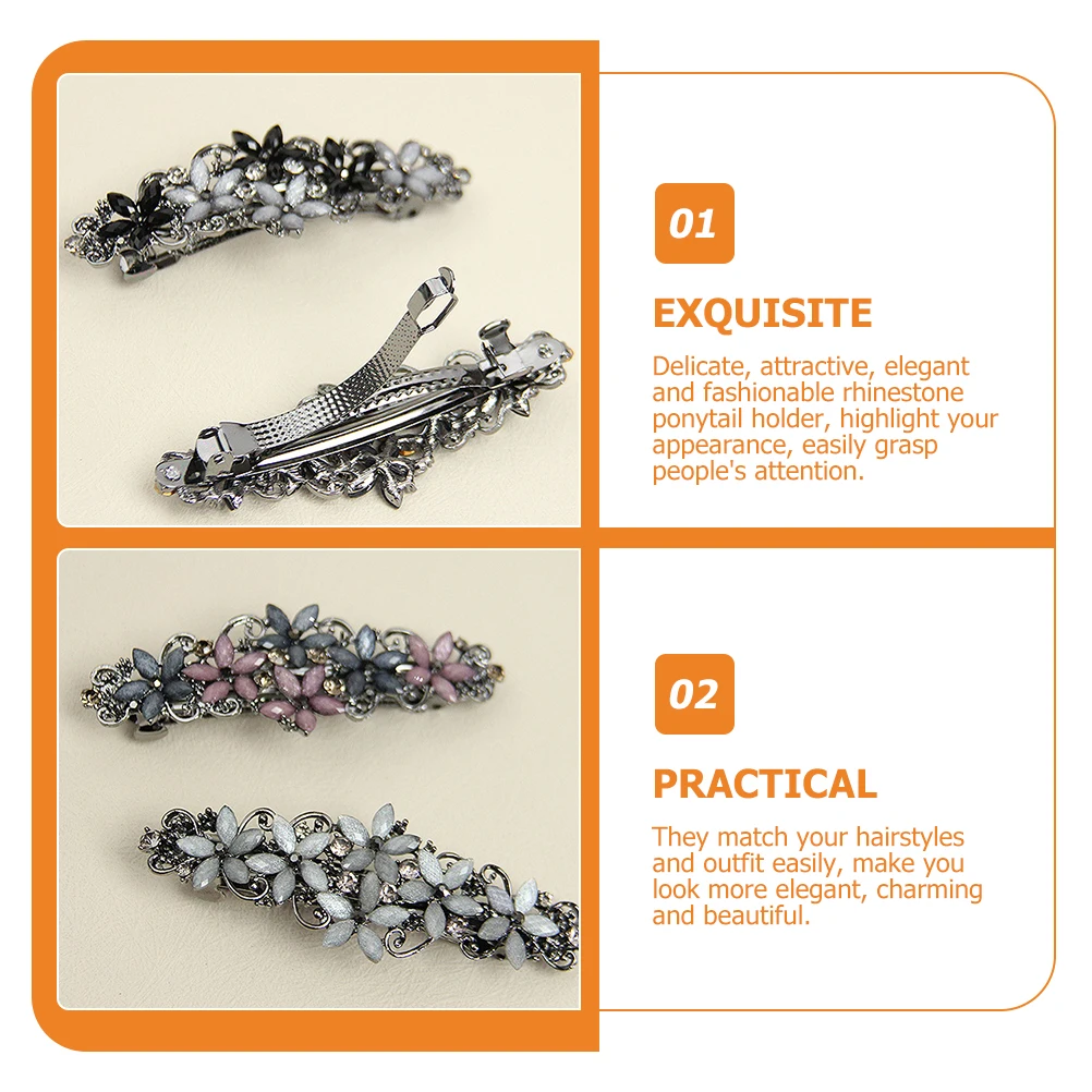 

4pcs Vintage Flower Hair Clips Rhinestone Barrettes For Women Sparkly Ponytail Holder Side Hair Accessories Elegant Styling