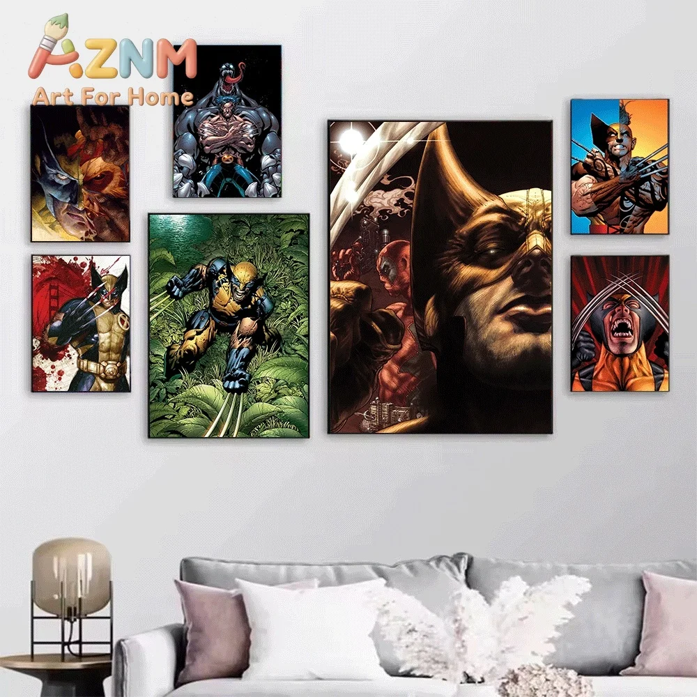 2D Flat Posters & Prints,Wolverine X-Men Marvel Superhero Comic Canvas Wall Art,2D Flat Frameless Print,Home Decor for Boys Be