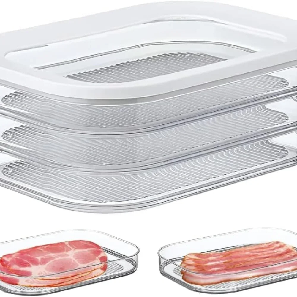 Refrigerated Crisper with Lid Leakproof Meat Containers for Fridge Transparent Frozen Roast Meat Storage Box Kitchen Accessories