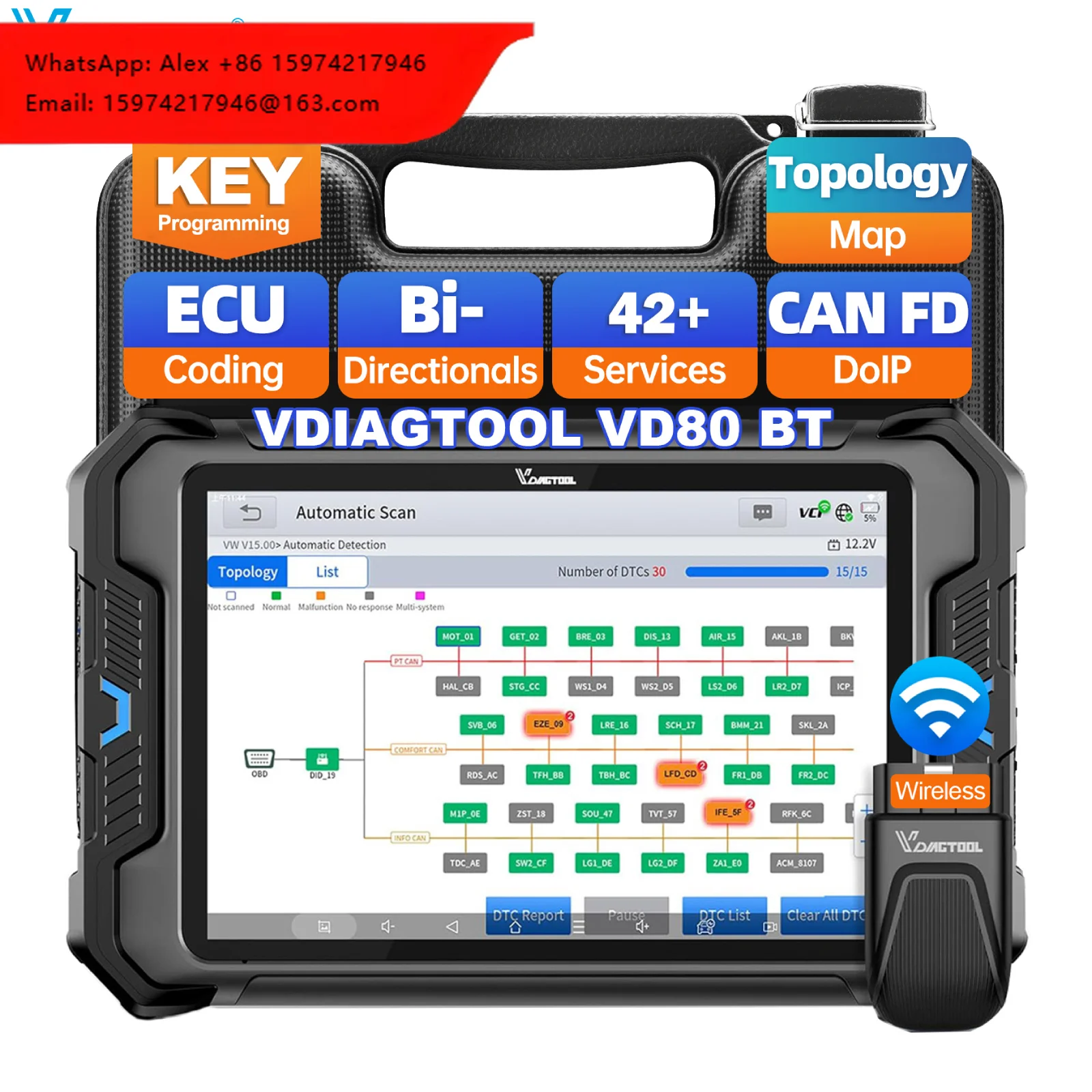 

EU Stock VDIAGTOOL VD80BT Automotive Programming Tool Car ECU Coding Full System Scanner AUTO Diagnostic Machine As XTOOL D8W