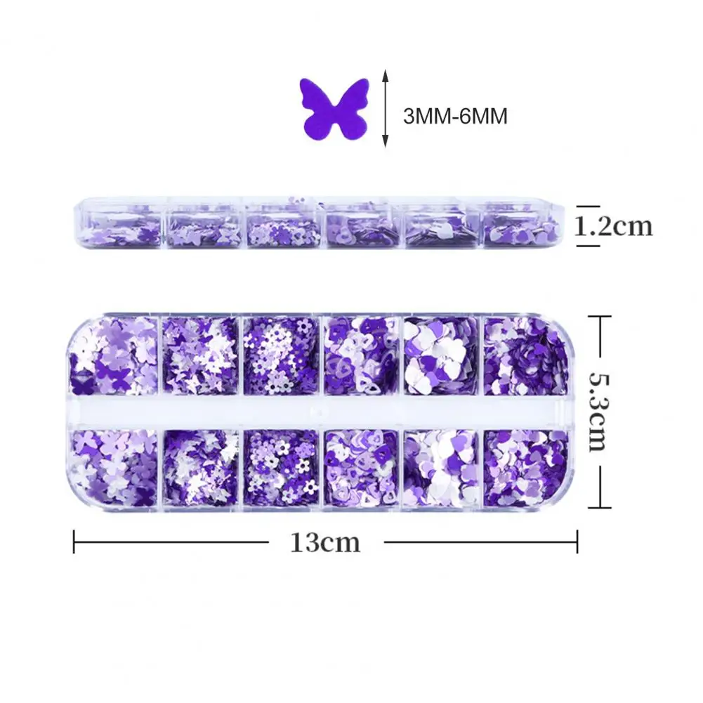 แผ่นติดเล็บรูปดาวผีเสื้อผสมลายกากเพชร12เม็ดตกแต่งศิลปะติดเล็บแบบ DIY