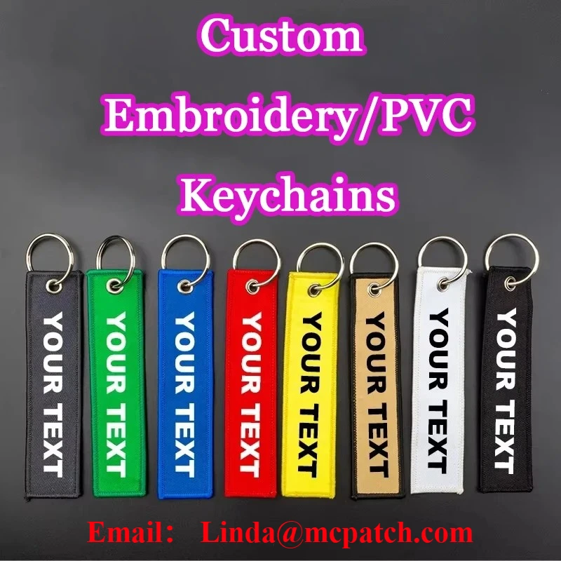 

Custom Embroidery Keychains Wholesale 50PCS Woven Print PVC Design Logo For Key Chain Personalized Embroidered Keychain For Bag