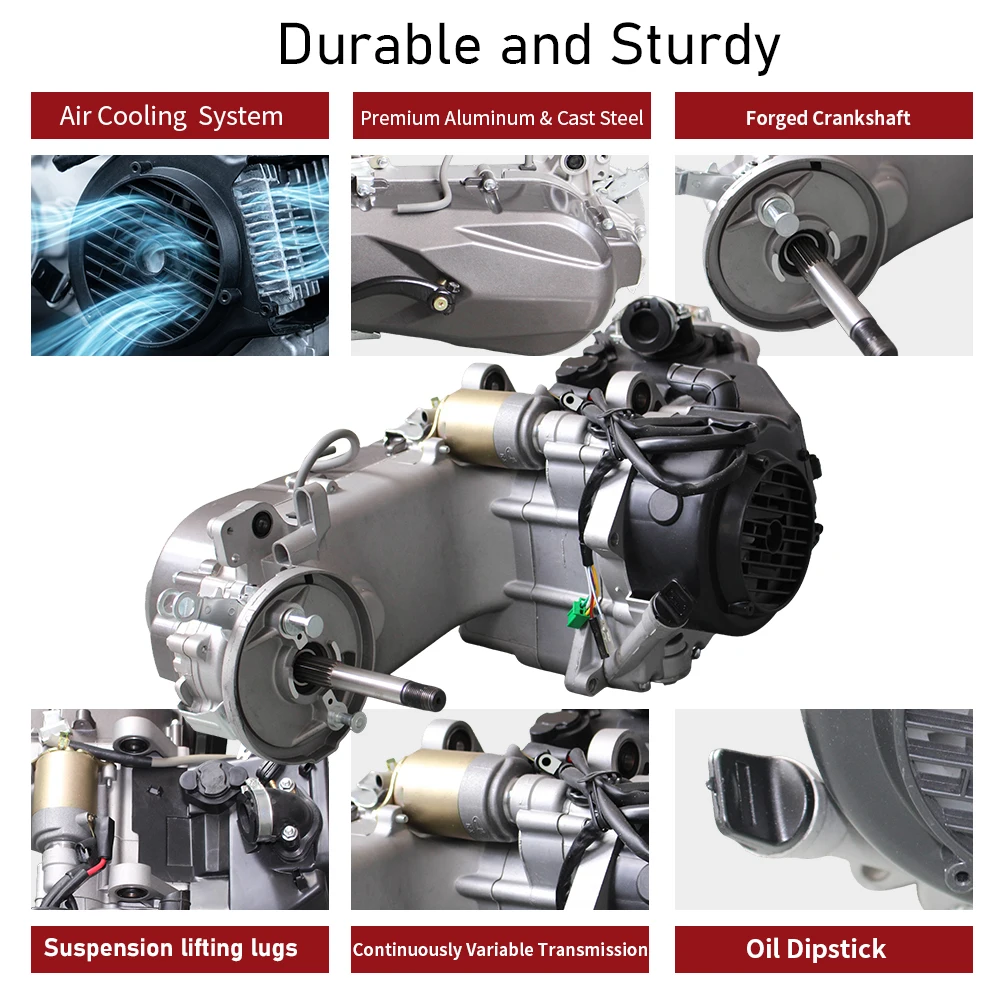 125CC GY6 4-Stroke Air-Cooled Single Cylinder Engine 5.8kW CVT Belt Drive for Honda Yamaha Scooter Smooth Trans Durable Use