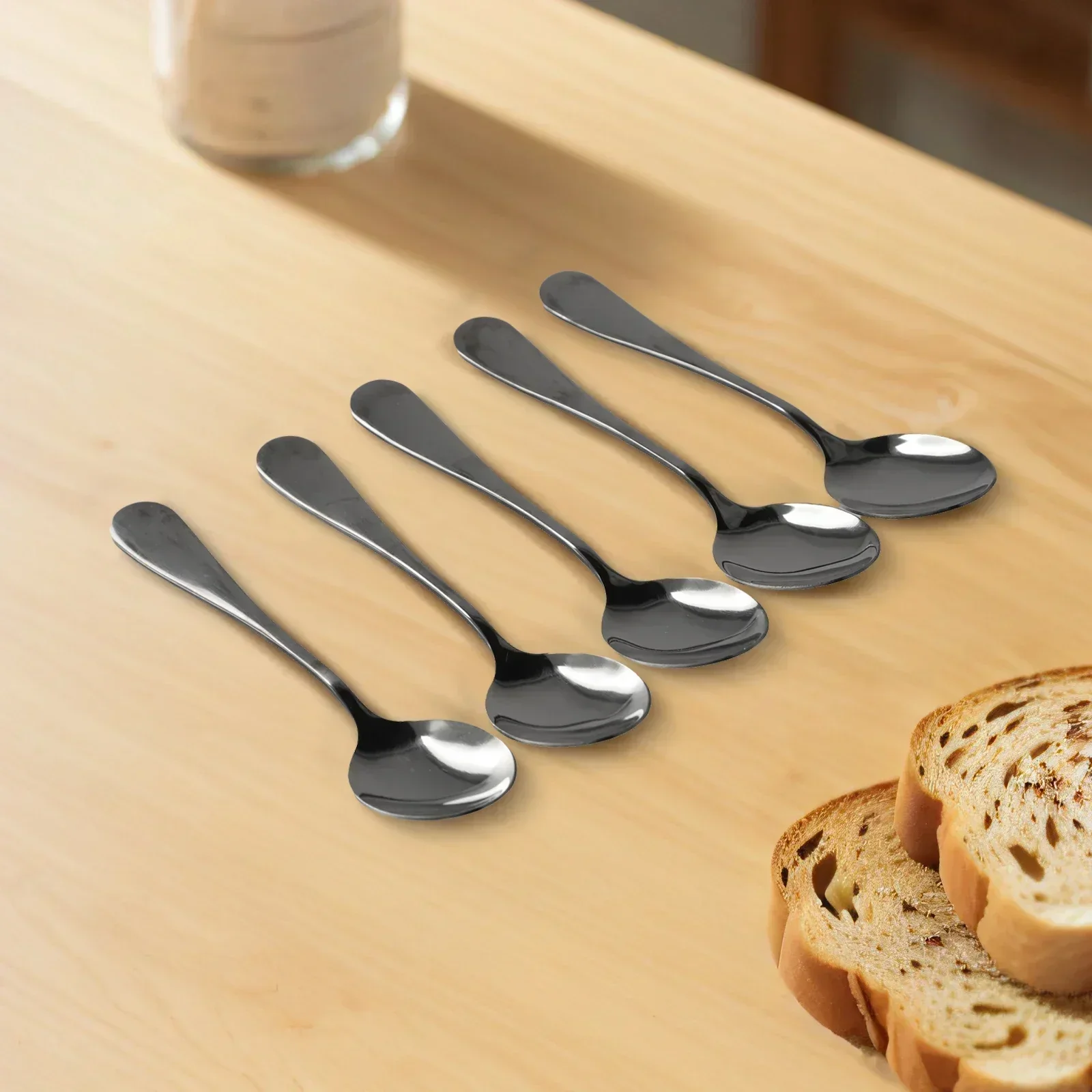 5pcs Teaspoons Stainless Steel Spoons Coffee Tea Spoon Black Tools For Kitchen Dining Coffee Bar Dessert Shop Restaurant