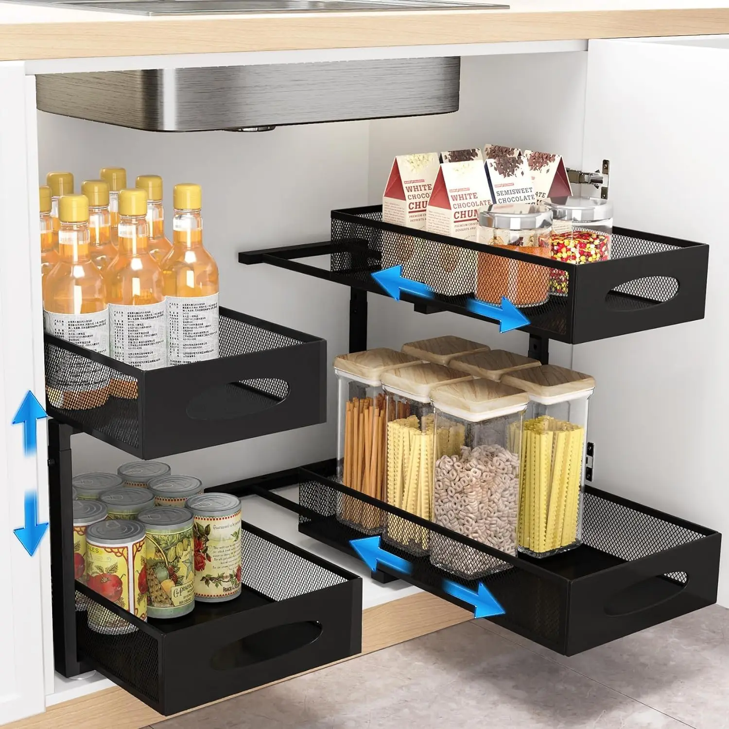 

Baskets with Mesh Sliding Drawers, Slide out Storage Shelf for Home, Kitchen, Bathroom, Pantry, Office Cabinet(2 Pack)