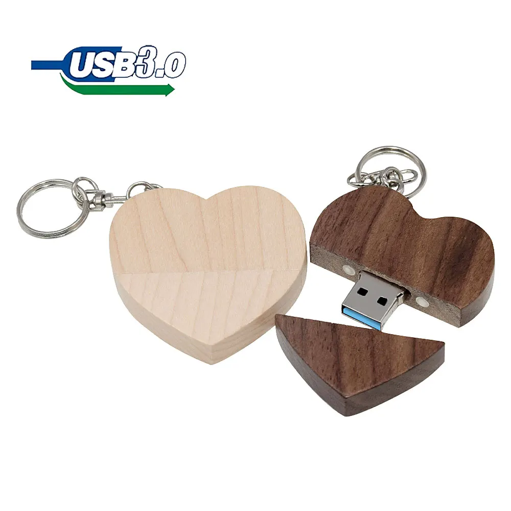 Wooden Heart High-speed USB 3.0 Flash Drive Memory Stick 8gb 16gb 32gb 64GB 128GB Pen Drive Free Key Chain Photography Gift