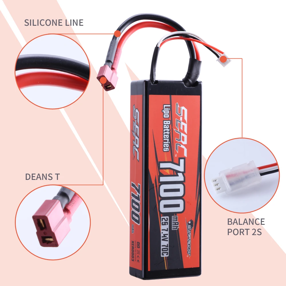 Sunpadow-batería Lipo 2S de 7,4 V para coche teledirigido, carcasa dura 70C de 7100mAh, con enchufe T, Deans, bala de 4mm, para camión, tanque,