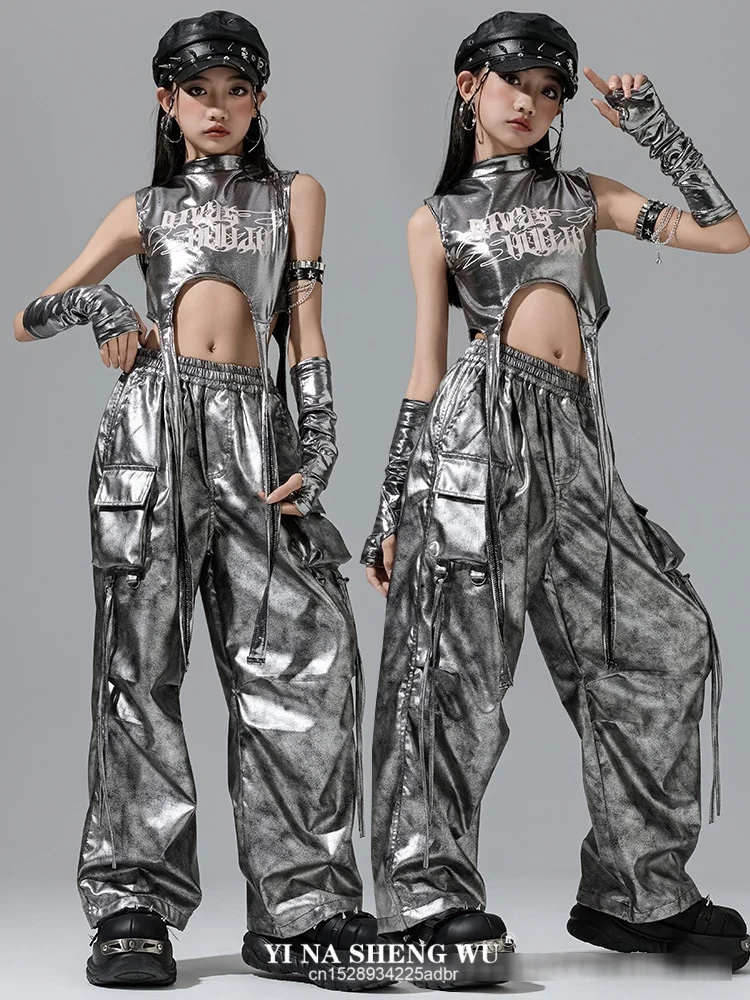 Abiti jazz argento Abiti da ballo hip-hop Ragazze Bambino Costume da performance Kpop Bambini Passerella Abbigliamento da concerto Abbigliamento da palcoscenico