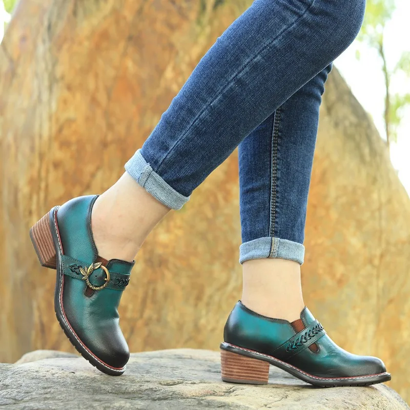 Women Retro Bohemian Flats Shoes Genuine Leather Lace-up Oxford Vintage Casual Flat Shoes New Spring Ladies Shoes